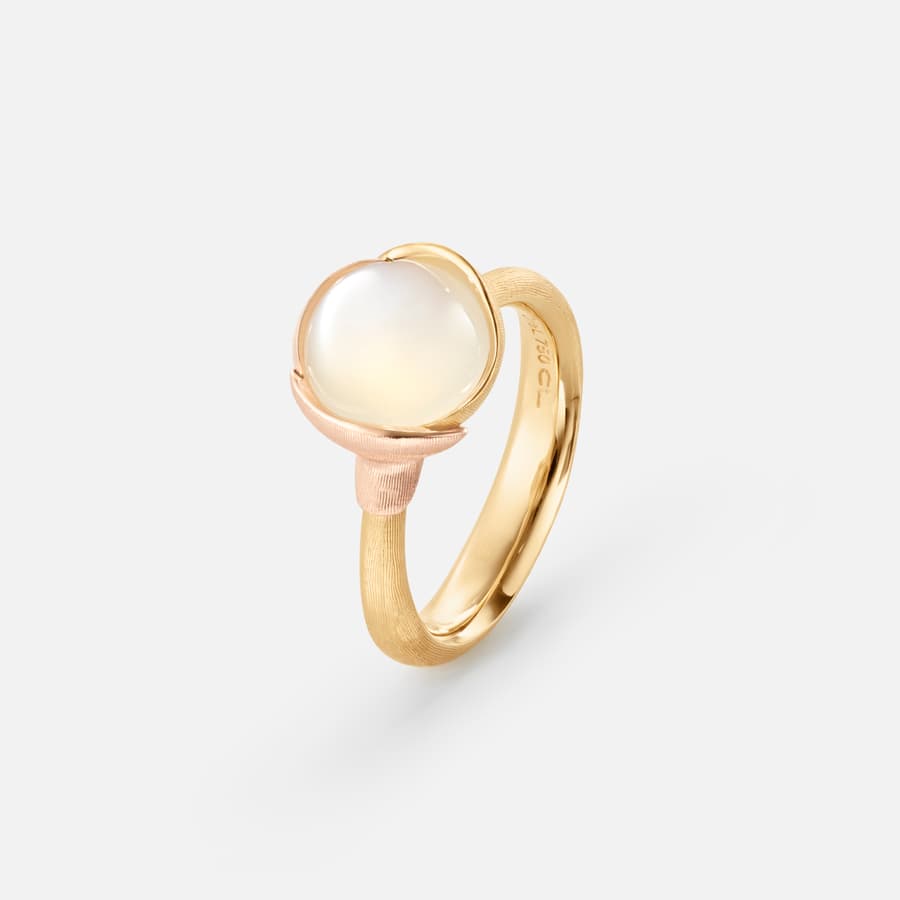Lotus Ring size 1 in Yellow and Rose Gold  with White Moonstone  |  Ole Lynggaard