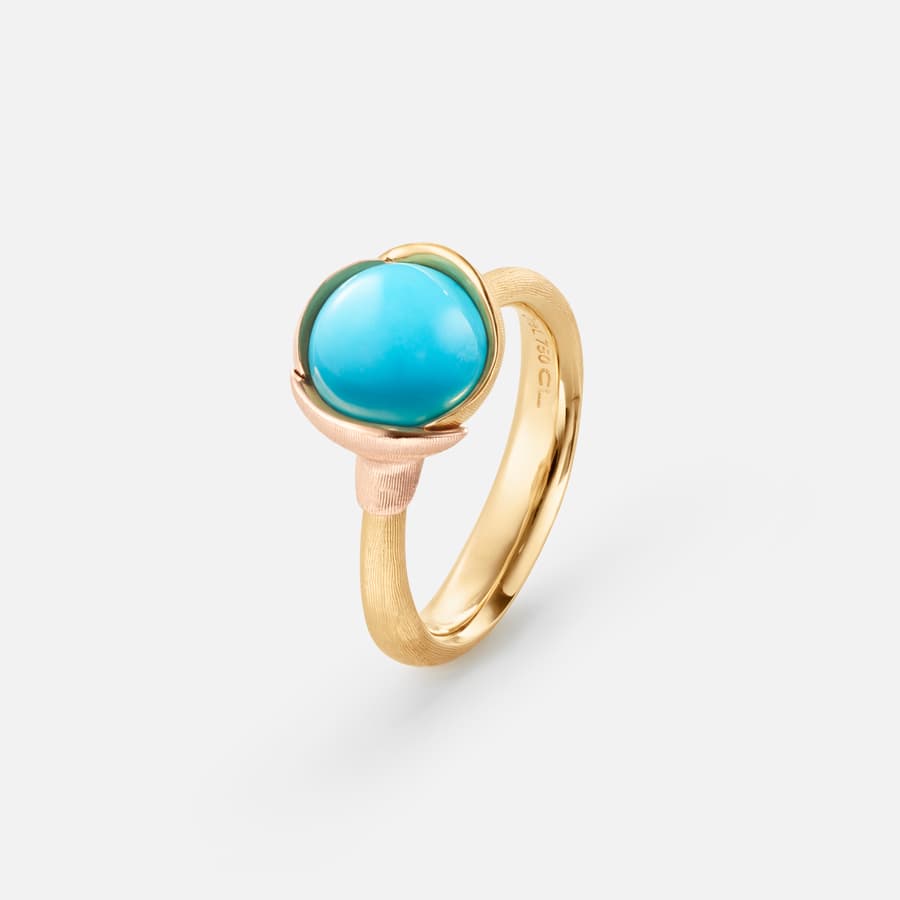 Lotus Ring size 1 in Yellow and Rose Gold  with Turquoise  |  Ole Lynggaard