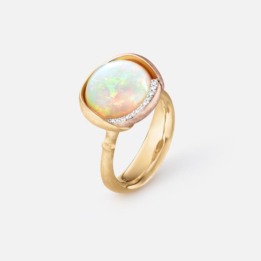 Lotus Ring 3 in Yellow & Rose Gold w Diamonds & Opal  |  Ole Lynggaard