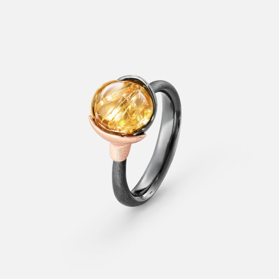 Lotus Ring size 1 in Gold & Oxidized Sterling Silver with Rutile Quartz  |  Ole Lynggaard