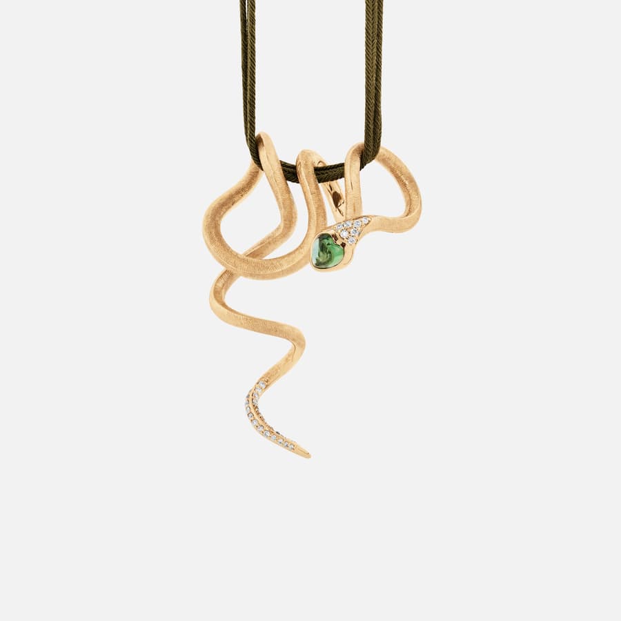 Snakes Pendant in Gold with Green Tourmaline and Pavé-set Diamonds  |  Ole Lynggaard 
