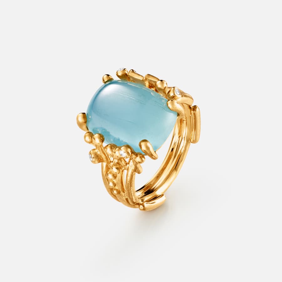 BoHo Ring Medium in Gold with Aquamarine and Diamonds  |  Ole Lynggaard