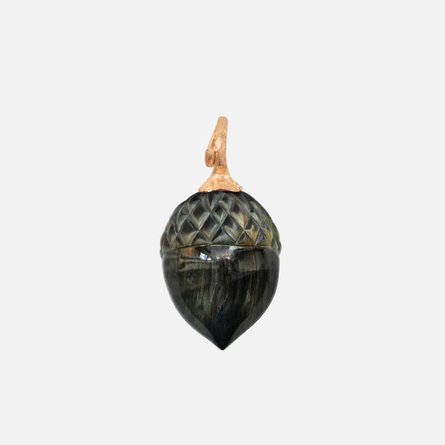 Acorn Pendant Small in Yellow Gold and Falcon's Eye Quartz | Ole Lynggaard 