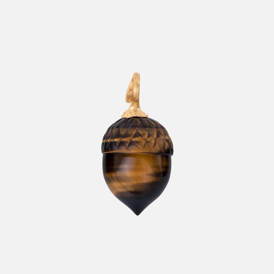 Acorn Pendant Small  in Yellow Gold and Tiger's Eye Quartz | Ole Lynggaard 
