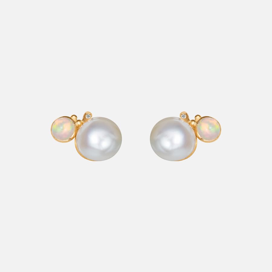 BoHo Pearl Stud Earrings in Gold  with Opal and Diamonds  |  Ole Lynggaard
