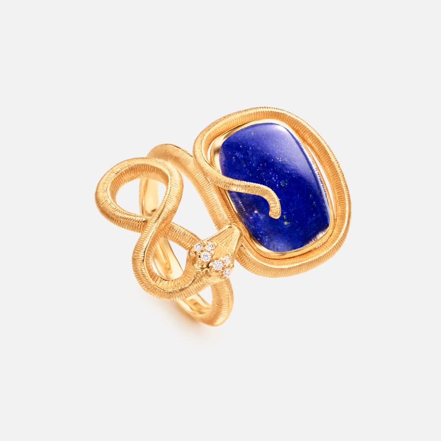 Snakes Ring in Yellow Gold with Lapis Lazuli and Diamonds | Ole Lynggaard 