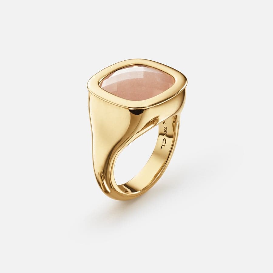 Cushion Ring in 18 Karat Yellow Gold with Blush Moonstone  |  Ole Lynggaard Copenhagen 