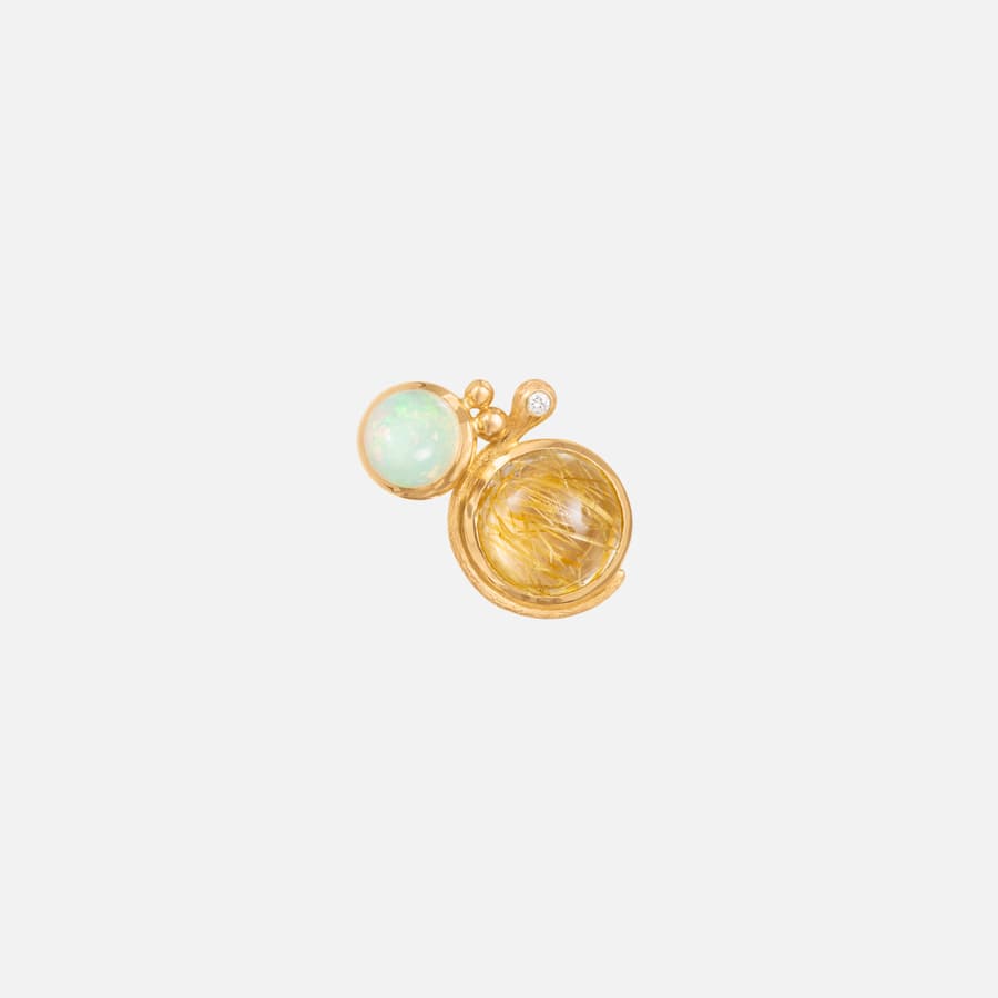 Lotus earring in 18 Karat Gold with Opal, Rutile and Diamond l Ole Lynggaard