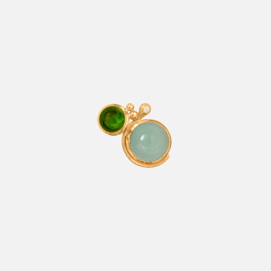 Lotus earring in 18 Karat Gold with aquamarine, green tourmaline and Diamond l Ole Lynggaard 