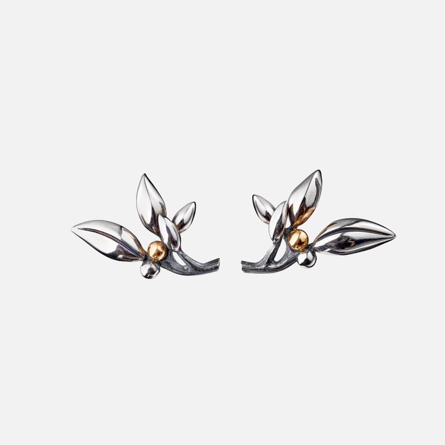 Forest Stud Earrings in Sterling Silver and Yellow Gold  |  Ole Lynggaard   