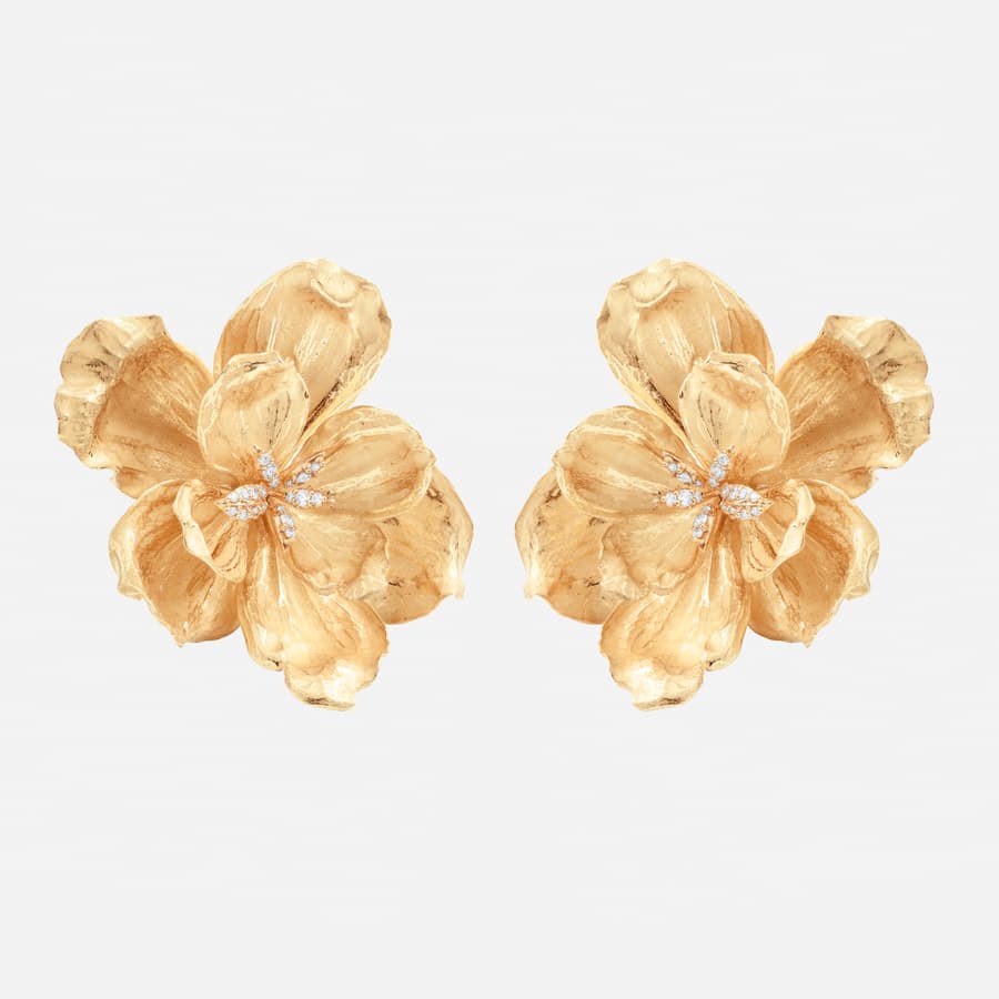 Wild Rose Earclips in Gold with Diamonds  |  Ole Lynggaard 
