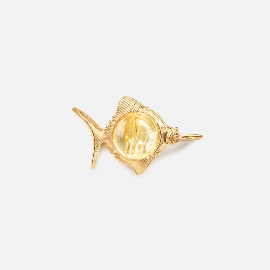 Young Fish pendant in yellow gold with rutile quartz | Ole Lynggaard