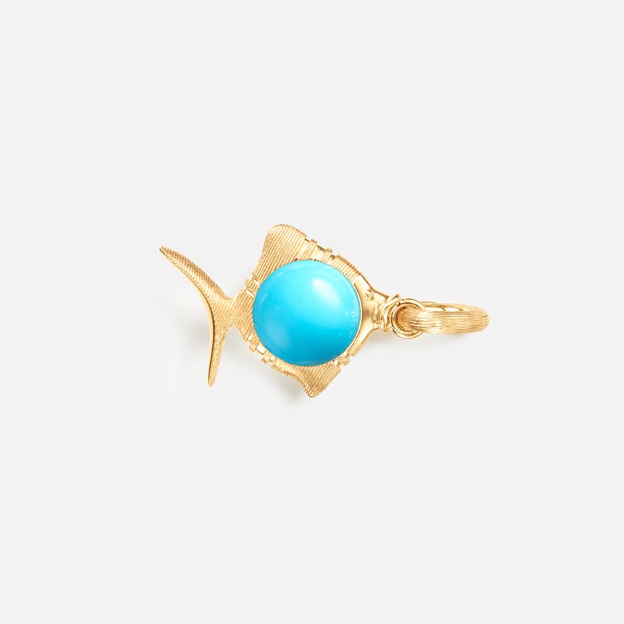 Young Fish charm in 18 karat yellow gold and turquoise | Ole Lynggaard